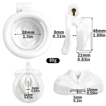 Mini Vagina-Shaped Male Chastity Cage – Humiliating Lock with 4 Rings & Padlock - image 0