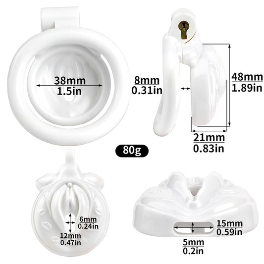 Mini Vagina-Shaped Male Chastity Cage – Humiliating Lock with 4 Rings & Padlock - image 0