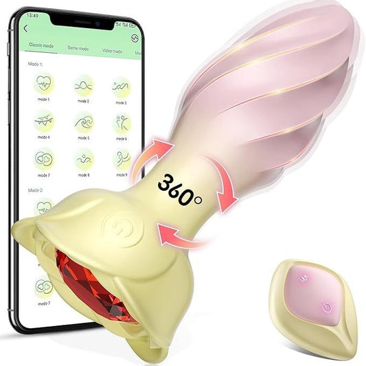 App Control Ruby Jeweled Vibrating Rotating Butt Plug - Pink - image 0
