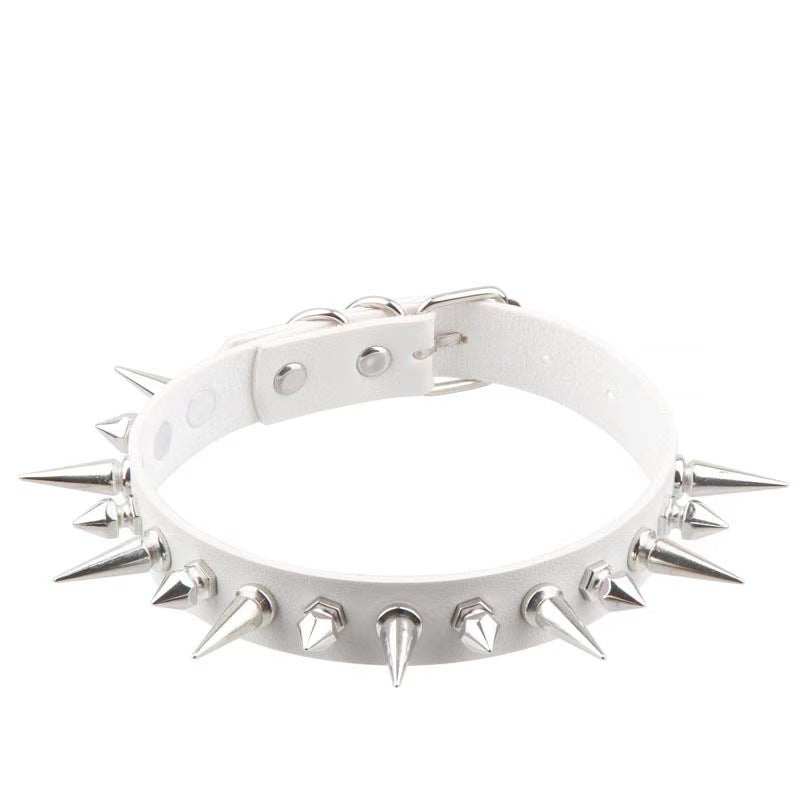 Spiked Sm Leather Collar - White - image 7