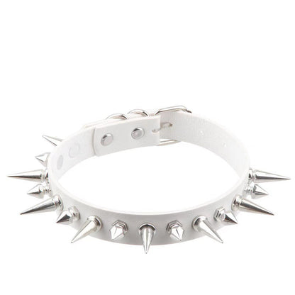 Spiked Sm Leather Collar - White - image 7