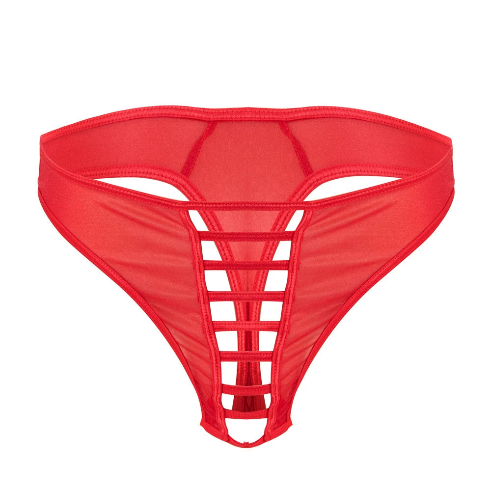Men's Sexy Spaghetti String Nylon Thong - Red - image 12