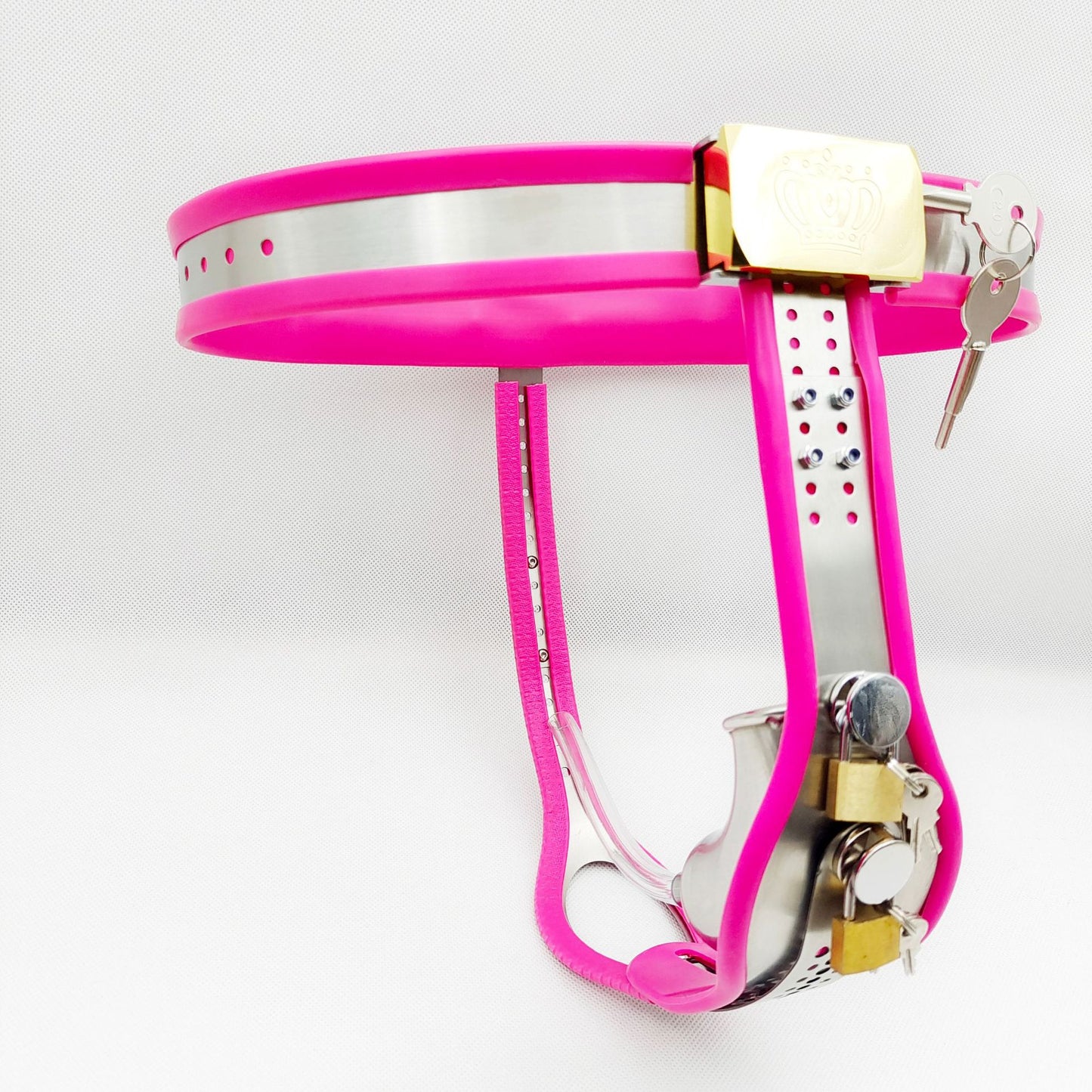 Sissy Lock Steel Chastity Belt - Pink – Waist 120–145 cm (47.2–57.1 in) - image 2