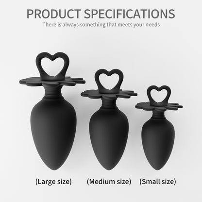 Heart-shaped Loop Silicone Anal Plug  Set - Black - image 5