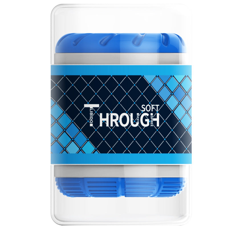 Male Penis Exercise Trainer Triple Texture Masturbation Cup Double Head - Blue - image 4