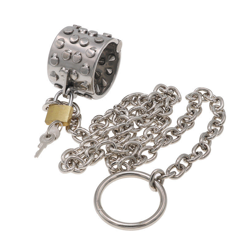 Stainless Steel Ring Testicle Ring with Spikes and Chain - image 3