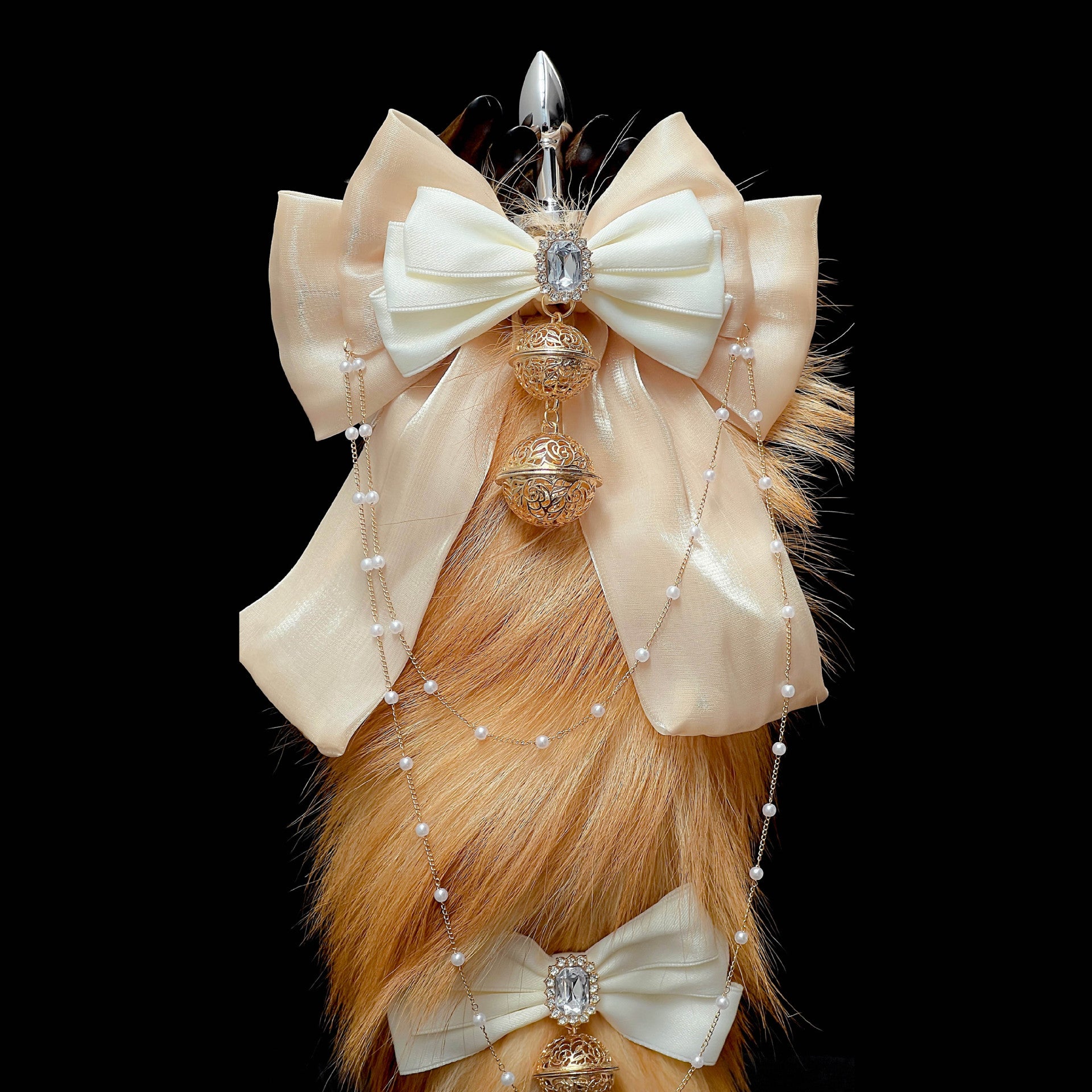 Luxury Fox Tail Plug Set – 15.7" Soft Gold Tail with Detachable Bow Details - image 2