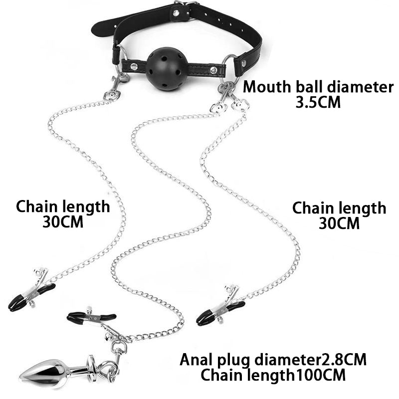 5-Piece BDSM Bondage Set – Ball Gag, Nipple Clamps & Anal Plug for Couples - 2.8cm - image 7