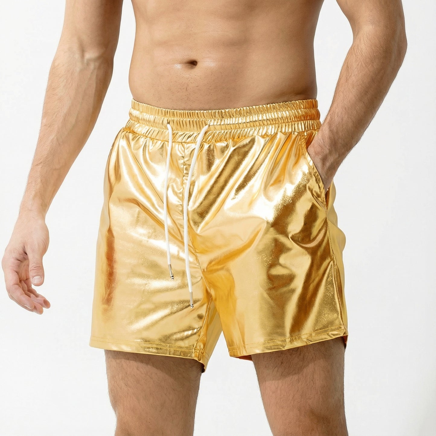 Mens Sexy Shorts Metallic Shiny Short Pants - Golden - XXL - image 2