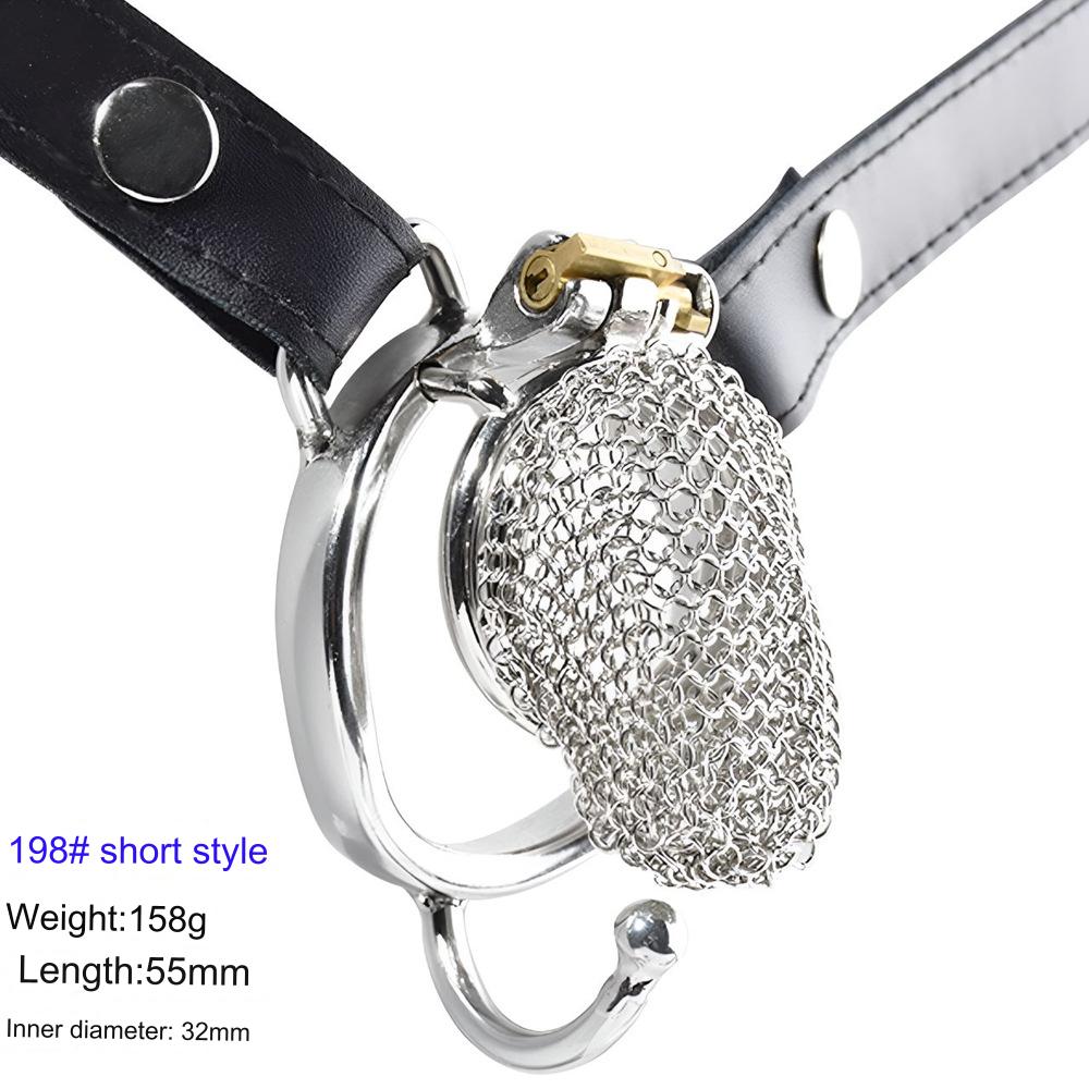 Chain Mail Plating Chastity Cage - Short - 55mm Curved Ring & Belt - image 13