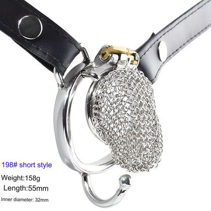 Chain Mail Plating Chastity Cage - Short - 55mm Curved Ring & Belt - image 13