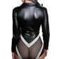 Sexy Faux Leather Long Sleeve Romper with Deep V Neck & Open Crotch | Zip-Up Bodysuit for Women - image 0