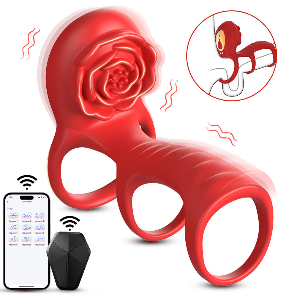Vibrating Cock Ring Rose Toy with Clitoral G Spot Stimulation - Red - image 0