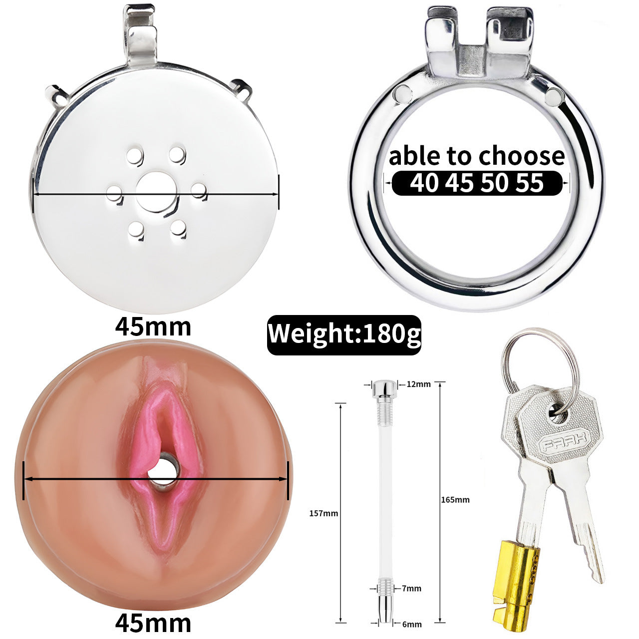 Sissy Chastity Cage with Virginal Pad & Urethral Tube - 55mm circular ring - image 4