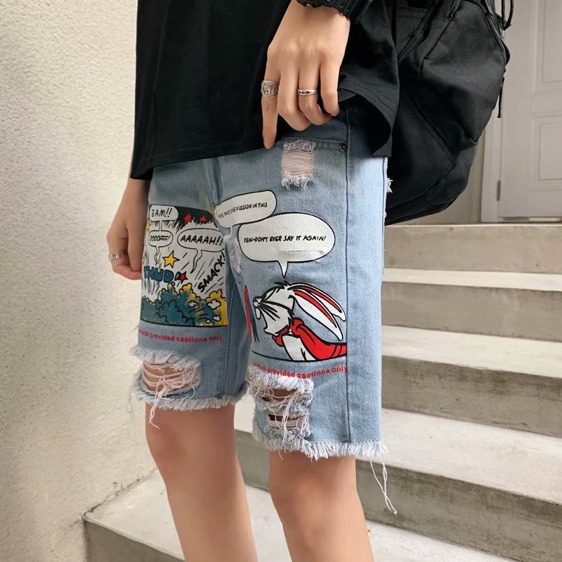 Fashion Mens Jeans Print Jean Shorts - image 4
