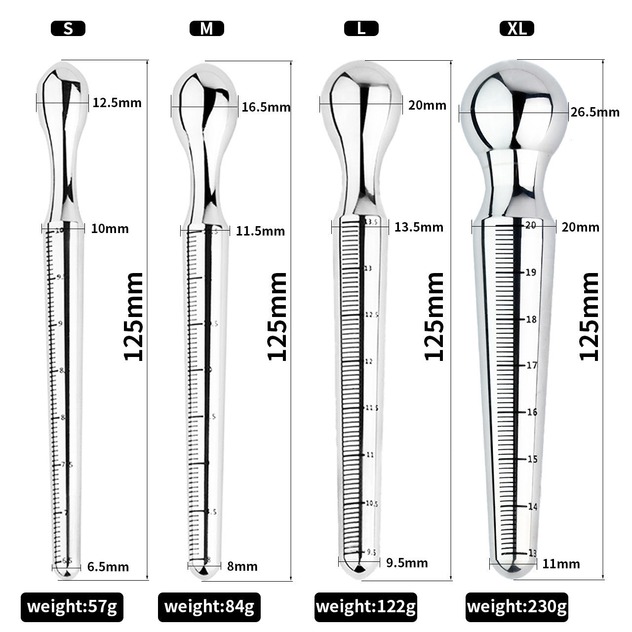 Stainless Steel Urethral Sounding Rod with Scale - 4pcs set - image 5