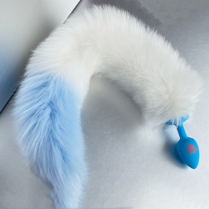 Cat Paws Fluffy Anal Butt Plug - White&blue tail - image 14