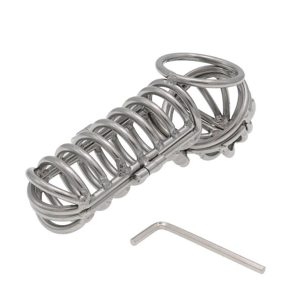 2-in-1 3d Metal Testicle And Chastity Cage - Gunmetal - image 0