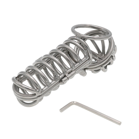 2-in-1 3d Metal Testicle And Chastity Cage - Gunmetal - image 0
