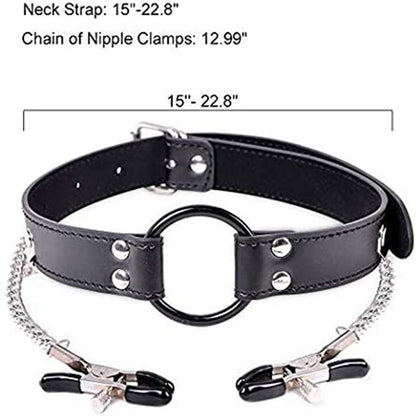 SM Leather Bondage Bra with Breast Clips - image 2