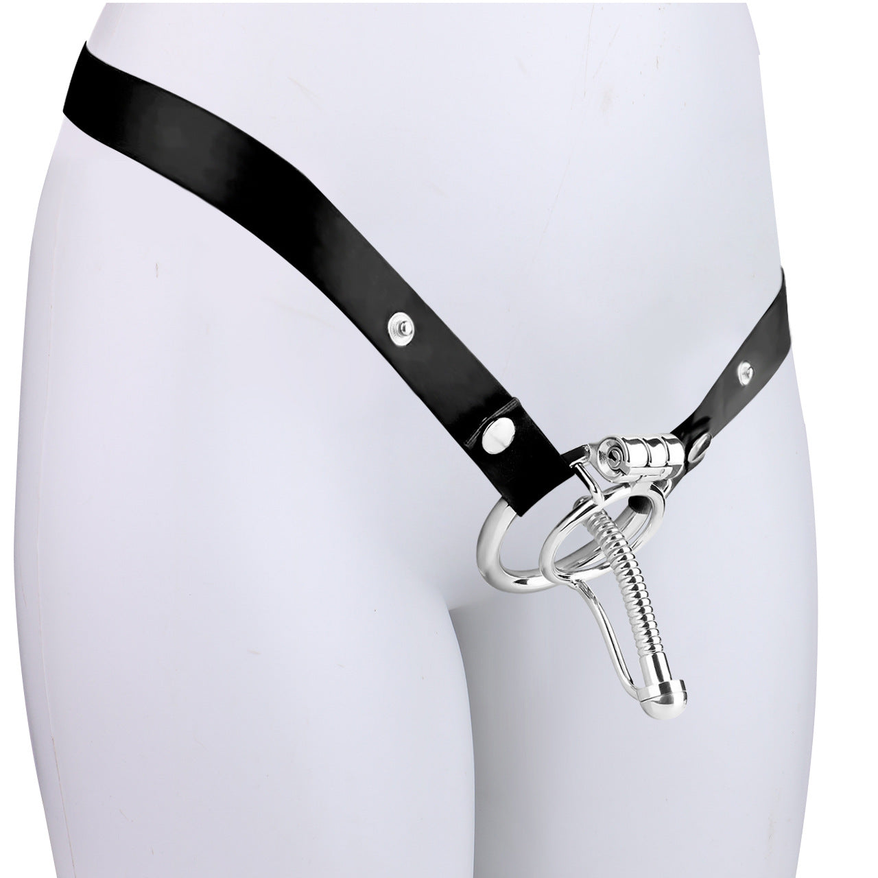 Steel Urethral Chastity Cage With Belt ( 3 Color ) - Black - 55mm - image 2