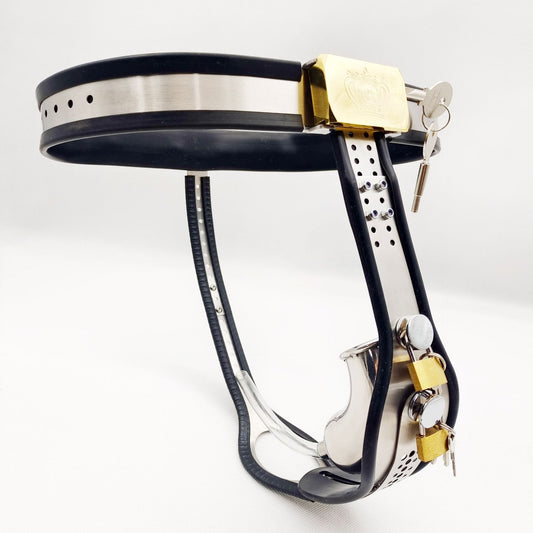Sissy Lock Steel Chastity Belt - Black – Waist 120–145 cm (47.2–57.1 in) - image 1