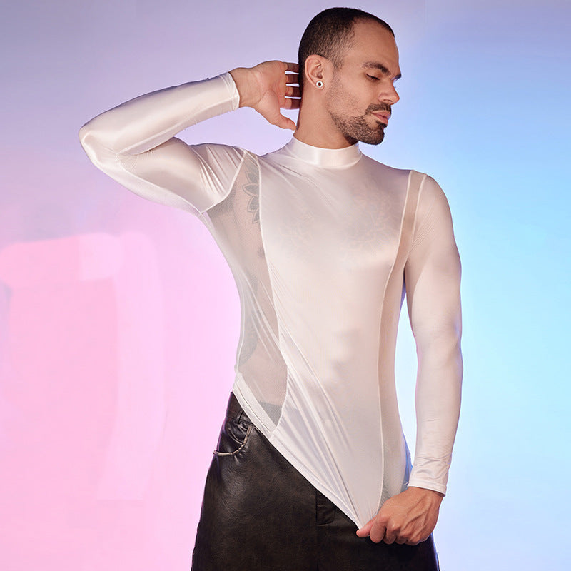 Men's Oiled Shiny High Elastic Long Sleeve Top - image 10
