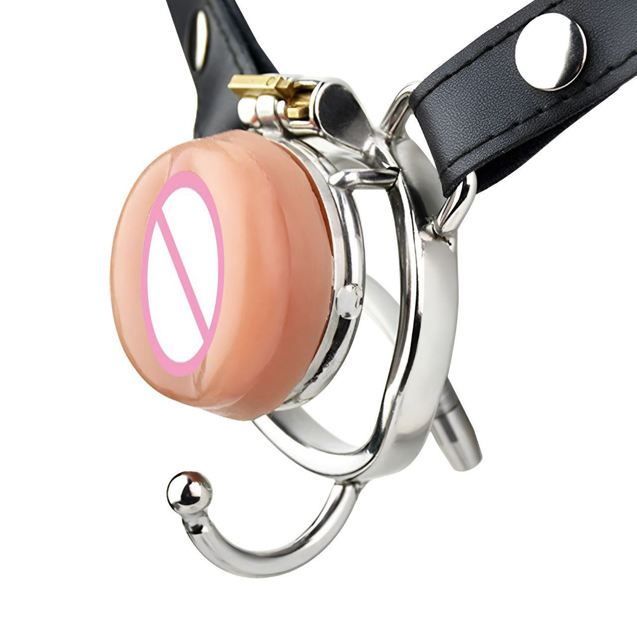 Sissy Chastity Cage with Virginal Pad & Urethral Tube - 55mm curve ring with leather belt - image 9