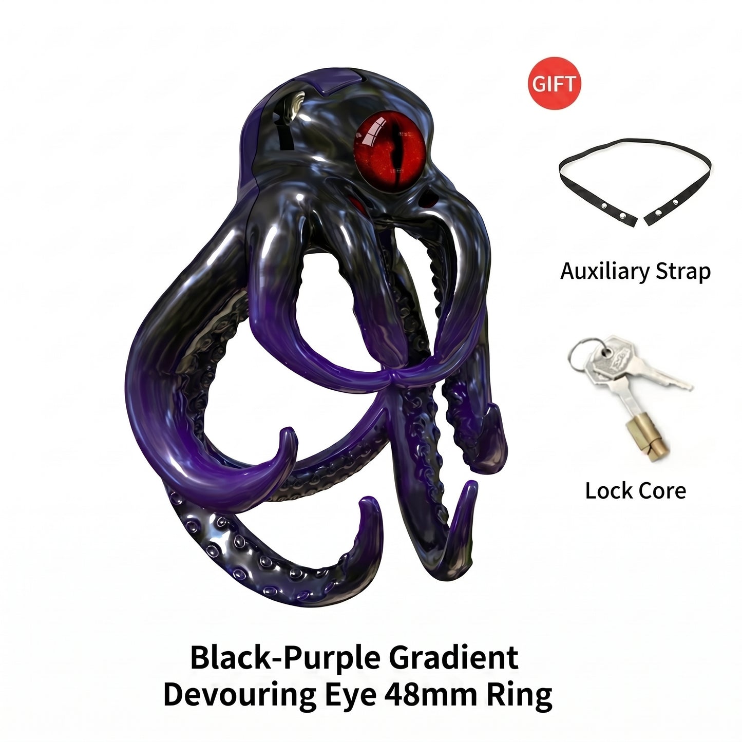 Octopus Kraken Chastity Cage - Black Purple Gradient - 48mm - image 21