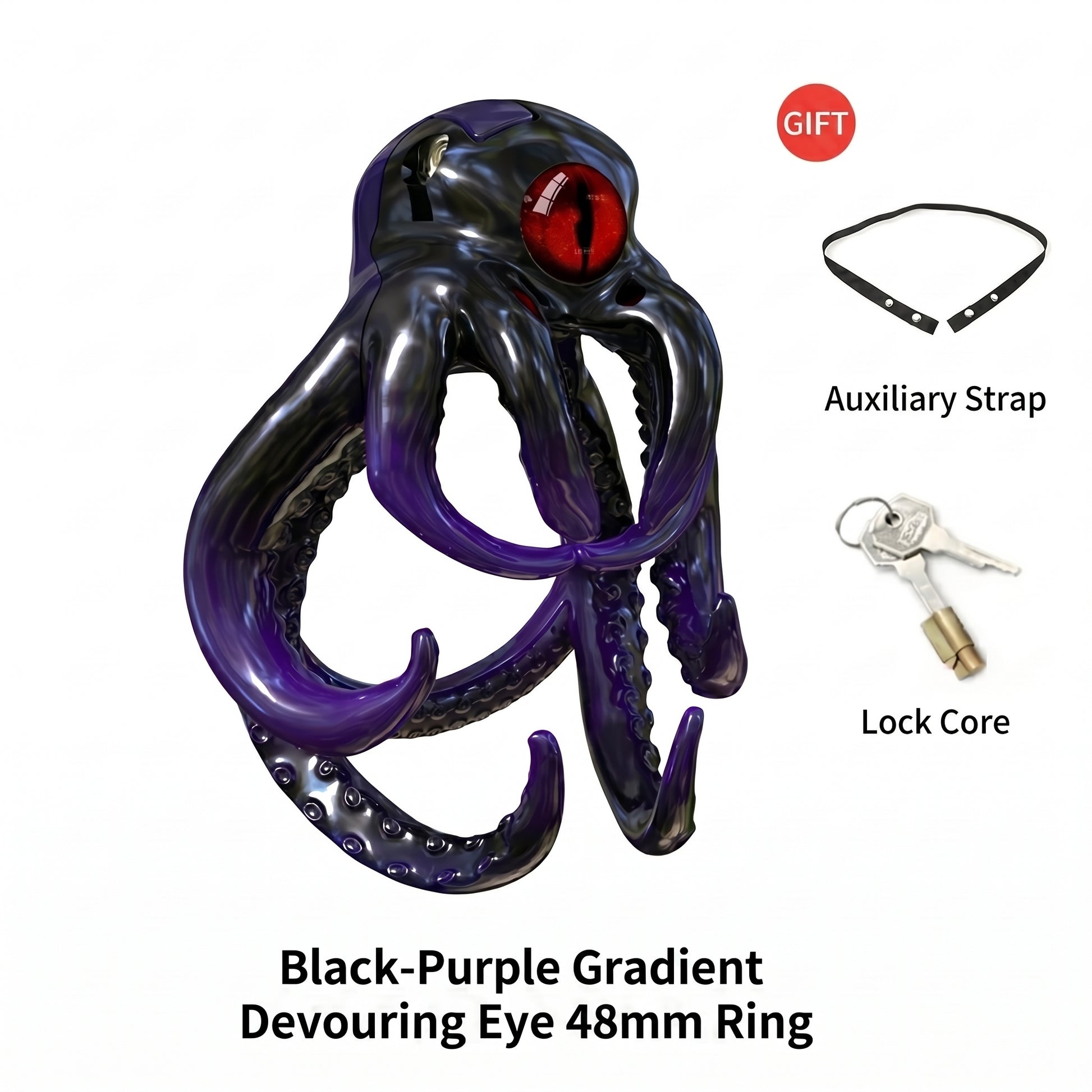 Octopus Kraken Chastity Cage - Black Purple Gradient - 48mm - image 21