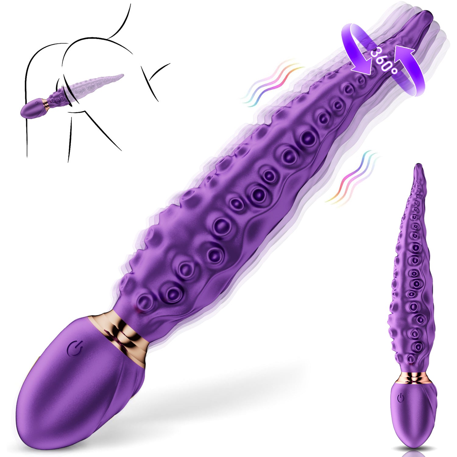 OctoTouch 10-Mode Multi-Zone Vibrator  - Purple rotating & vibrating - image 4