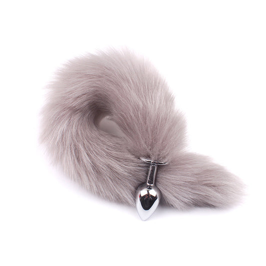 Gray Fox Tail Butt Plug • 18.1 Inch Tail - Gray - image 0