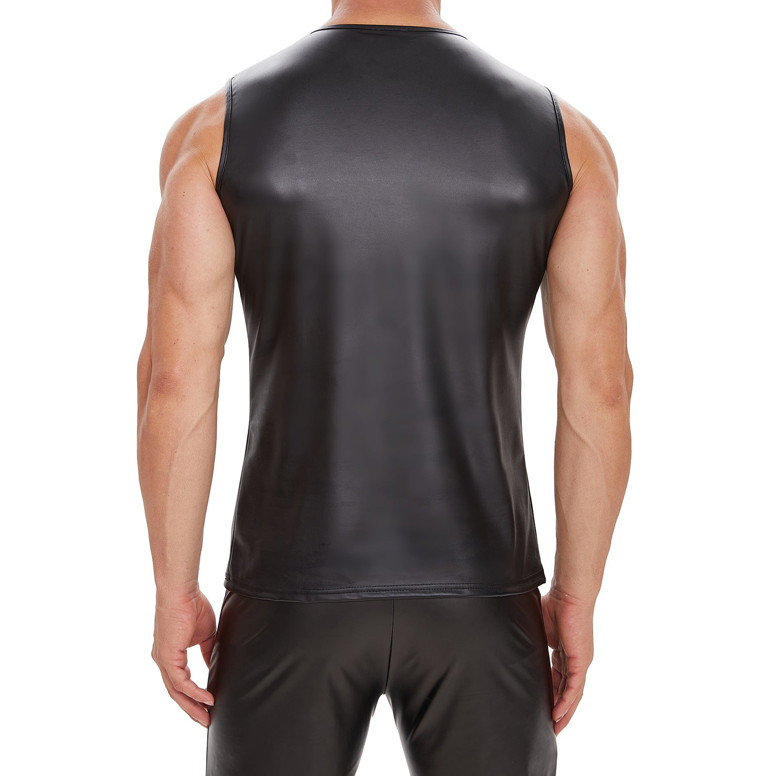 Men Sexy Leather Tank Top - image 3