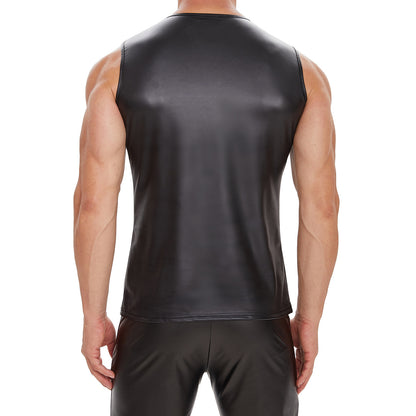 Men Sexy Leather Tank Top - image 3