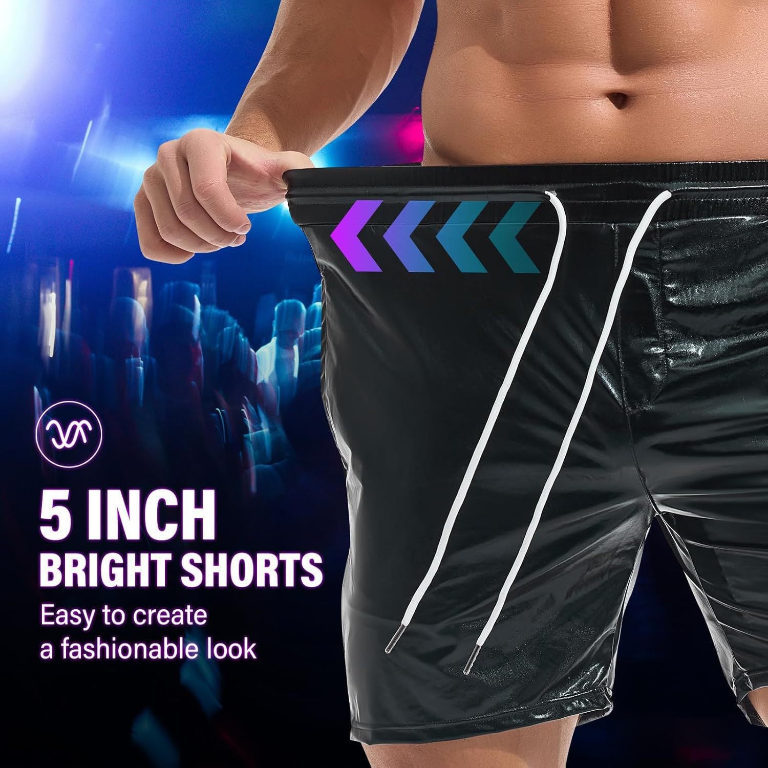 Men's Metallic 5" Holographic Rave Shorts with Drawstring - image 8