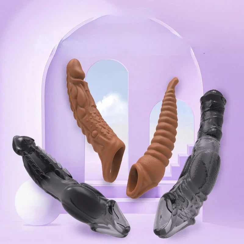 Vibrating Animal Penis Sleeve Sex Toy Reusable Special Condom - image 1