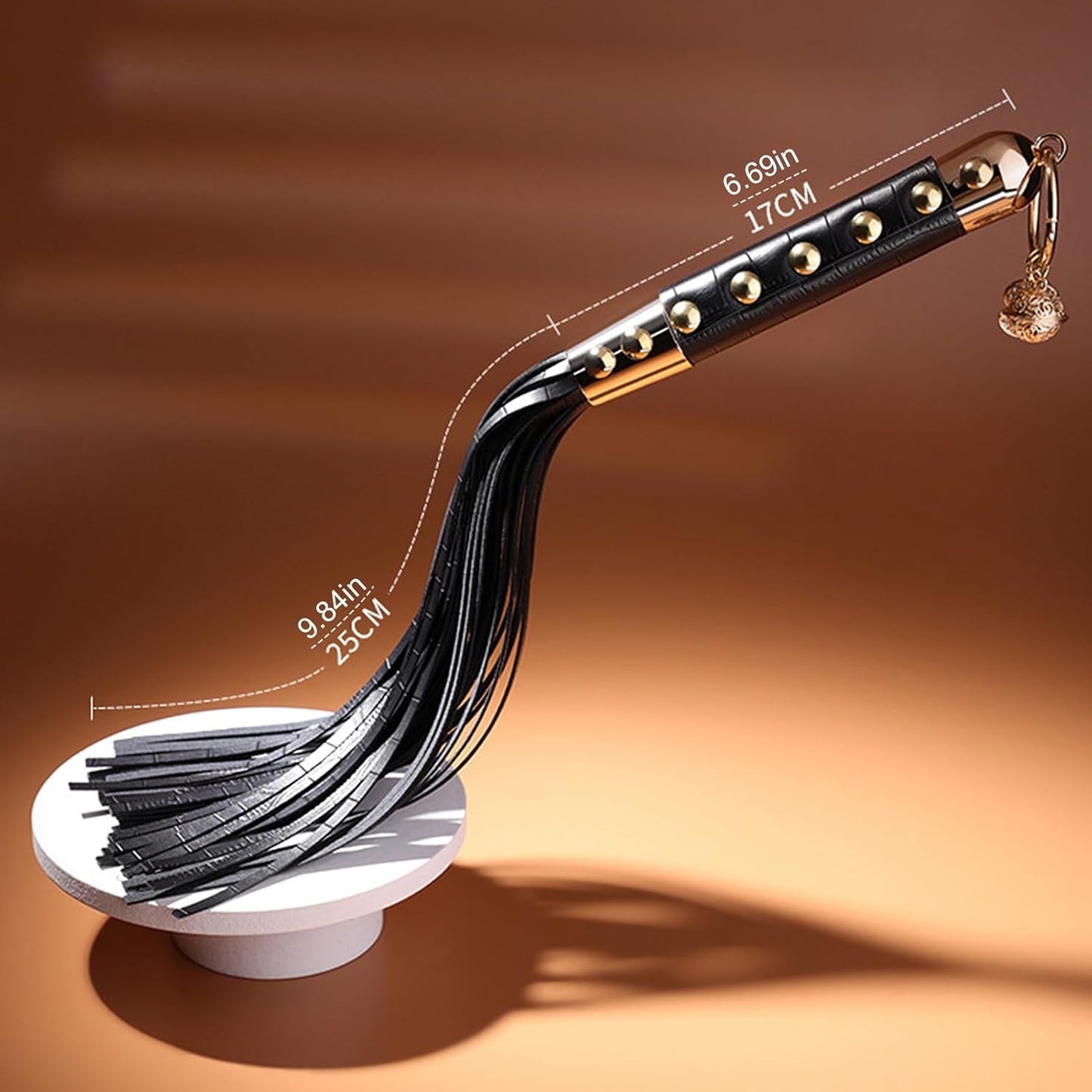 Noir Bell Leather & Metal Fringe Whip - image 1