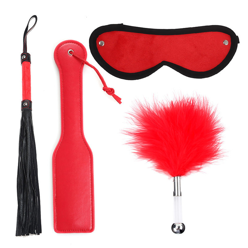 Pu Vegan Plush Paddle & Whip & Blindfold Set - Red - image 0