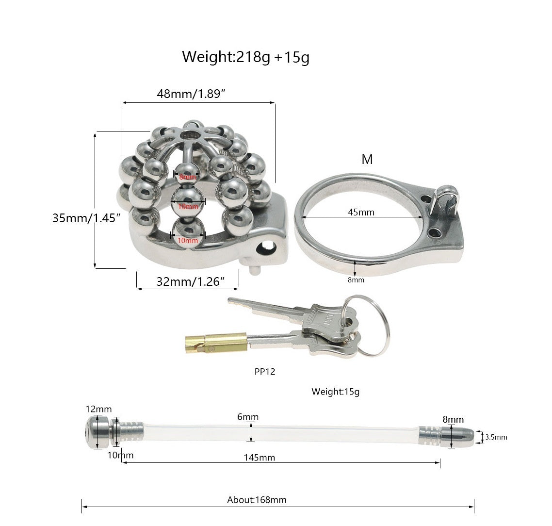 24-Bead Stainless Steel Chastity Cage with Urethral Tube - M - image 5