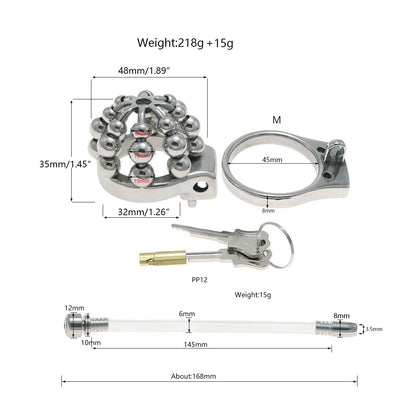 24-Bead Stainless Steel Chastity Cage with Urethral Tube - M - image 5