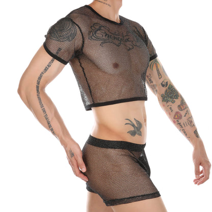 Metallic Mesh Crop Top Short Set - image 0