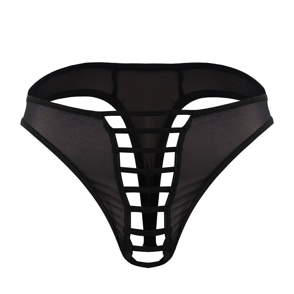 Men's Sexy Spaghetti String Nylon Thong - Black - image 9