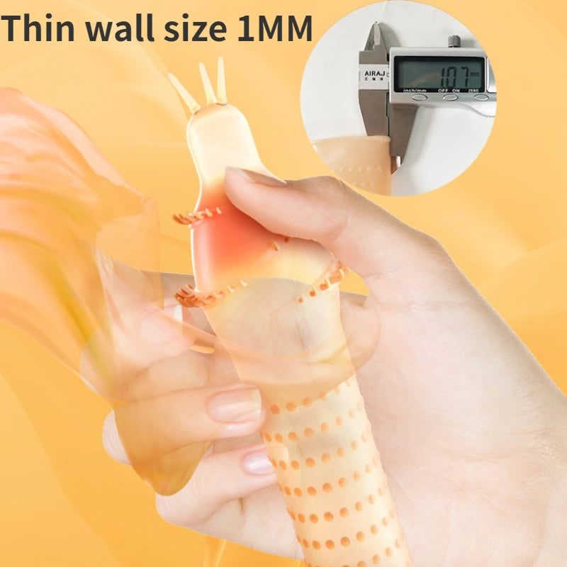 Vibrating Condoms Penis Sleeve Delay Ejaculation Thorn Dot G Spot Cover  - image 2