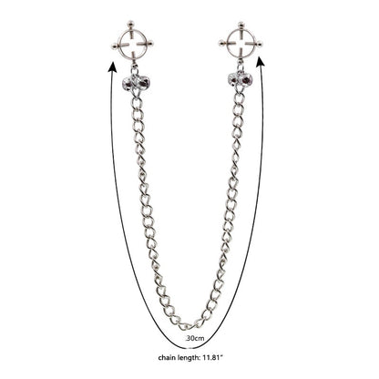 BDSM Chain Nipple Clamps Clip with Bell - Silver - image 1