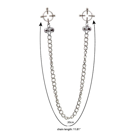 BDSM Chain Nipple Clamps Clip with Bell - Silver - image 1
