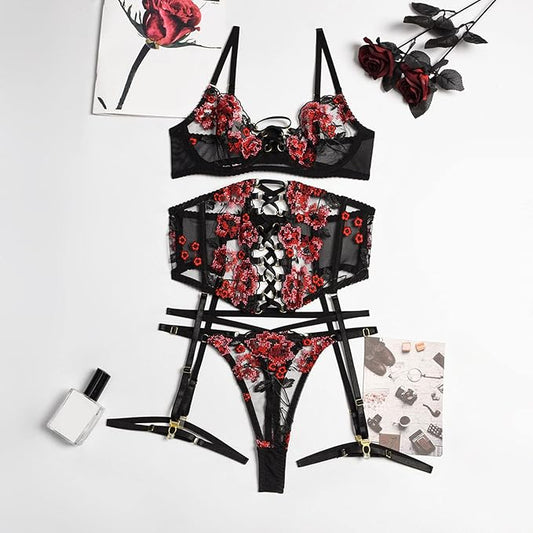 Elegance Enchanted Lace Lingerie Set - Black - XXL - image 0
