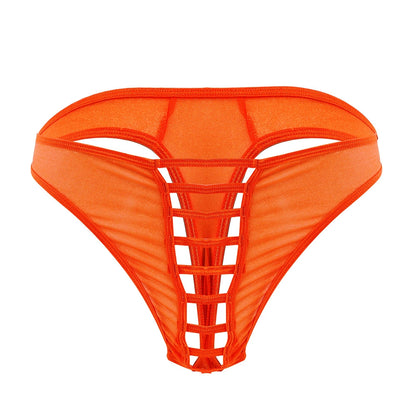 Men's Sexy Spaghetti String Nylon Thong - Tangerine Orange - image 11