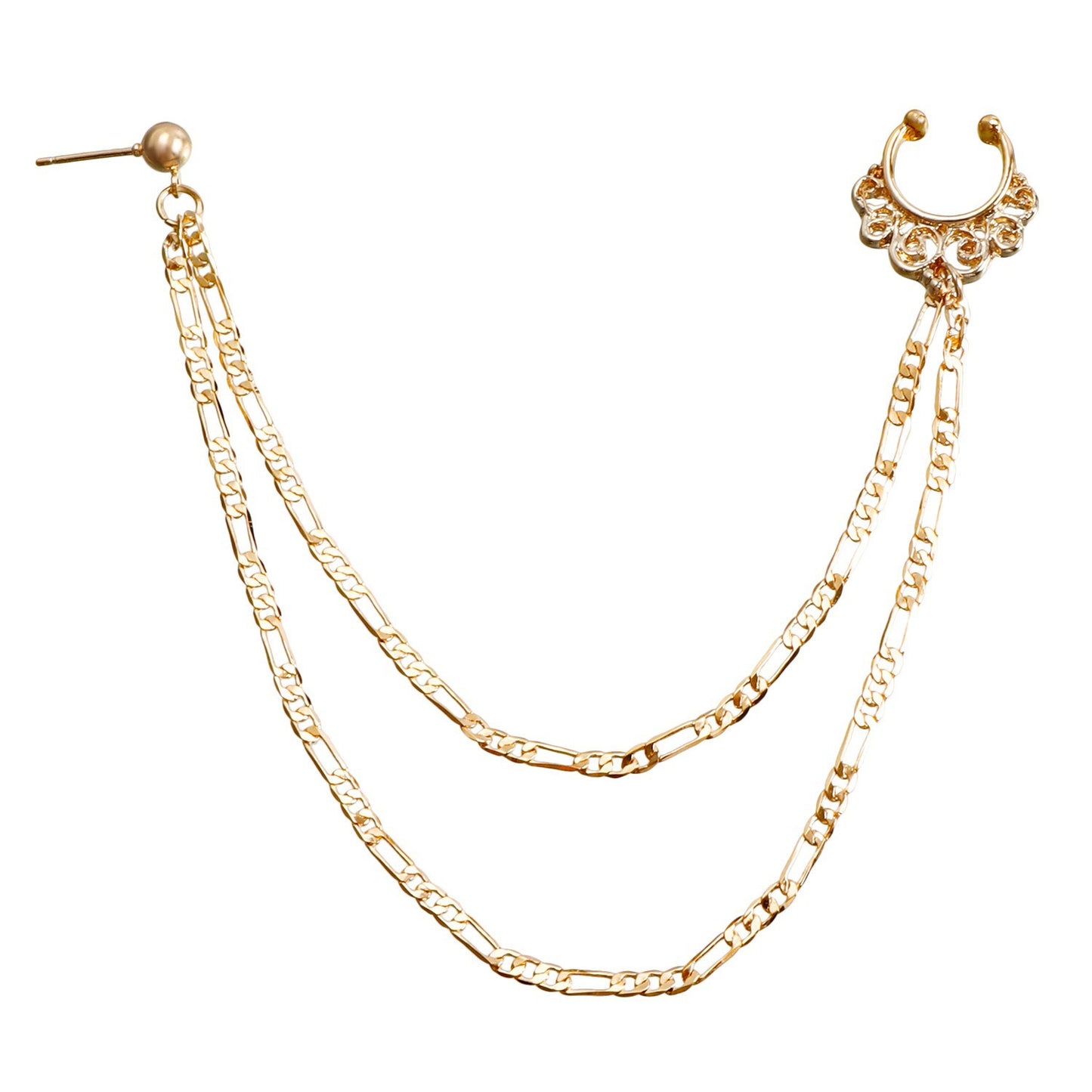Boho Nose Chain Jewelry – Fake Septum Ring with Ear Hoop & Crystal Nose Ring - B - image 5