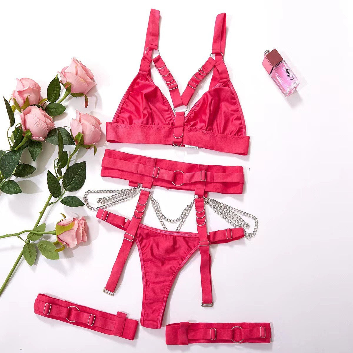 Women Sexy Locomotive Metal Chain Underwear Set - image 15