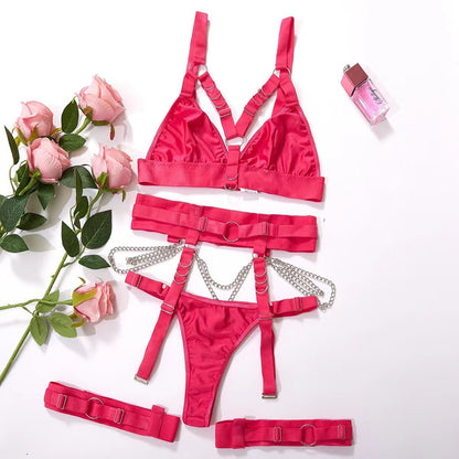 Women Sexy Locomotive Metal Chain Underwear Set - image 15